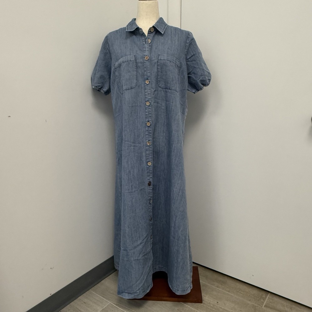 Y2K 90s Denim Western Cowgirl Women's Duster Long Shirt Jean Dress Large Prairie - Picture 2 of 10